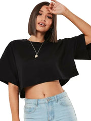 Loose Cotton Crop Top Dance Gym Sports T Shirt
