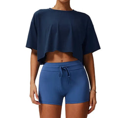 Loose Cotton Crop Top Dance Gym Sports T Shirt