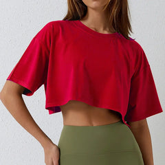 Loose Cotton Crop Top Dance Gym Sports T Shirt