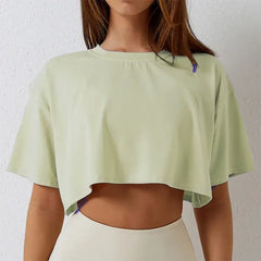 Loose Cotton Crop Top Dance Gym Sports T Shirt