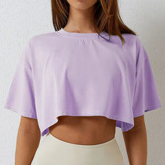 Loose Cotton Crop Top Dance Gym Sports T Shirt
