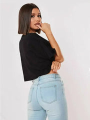Loose Cotton Crop Top Dance Gym Sports T Shirt