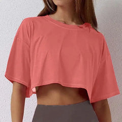 Loose Cotton Crop Top Dance Gym Sports T Shirt