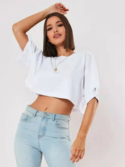 Loose Cotton Crop Top Dance Gym Sports T Shirt