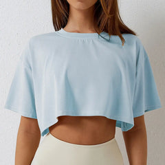 Loose Cotton Crop Top Dance Gym Sports T Shirt