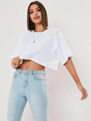 Loose Cotton Crop Top Dance Gym Sports T Shirt