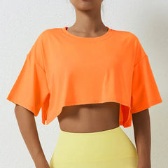 Loose Cotton Crop Top Dance Gym Sports T Shirt