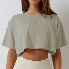 Loose Cotton Crop Top Dance Gym Sports T Shirt